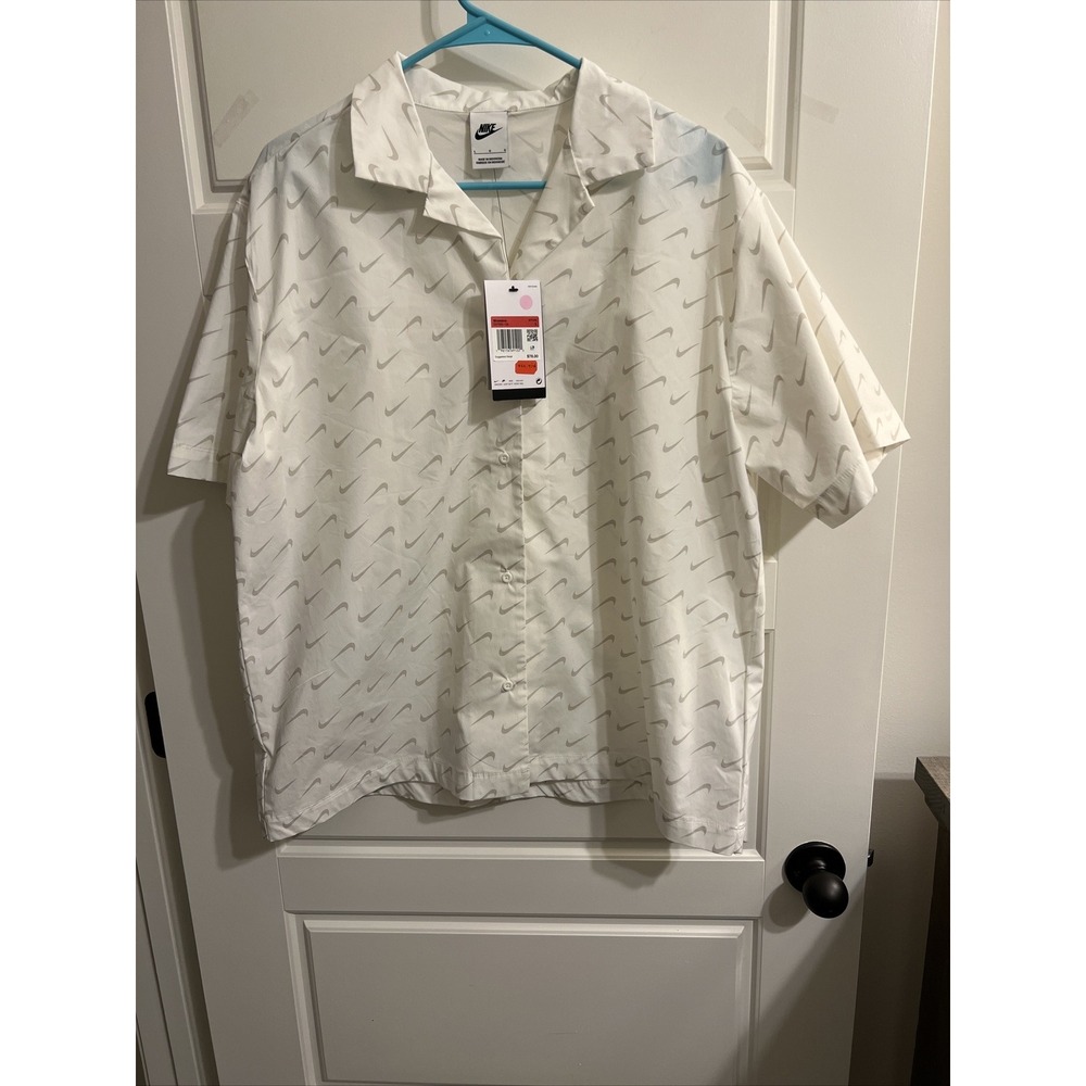 NWT Nike Sportswear Everyday Women Woven Short-Sleeve Top Dv7930-133 Size Large